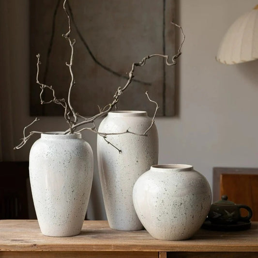 Modern Minimalist White Wabi Sabi Handmade Rough Ceramic Vase Tabletop Hydroponic Flower Decor
