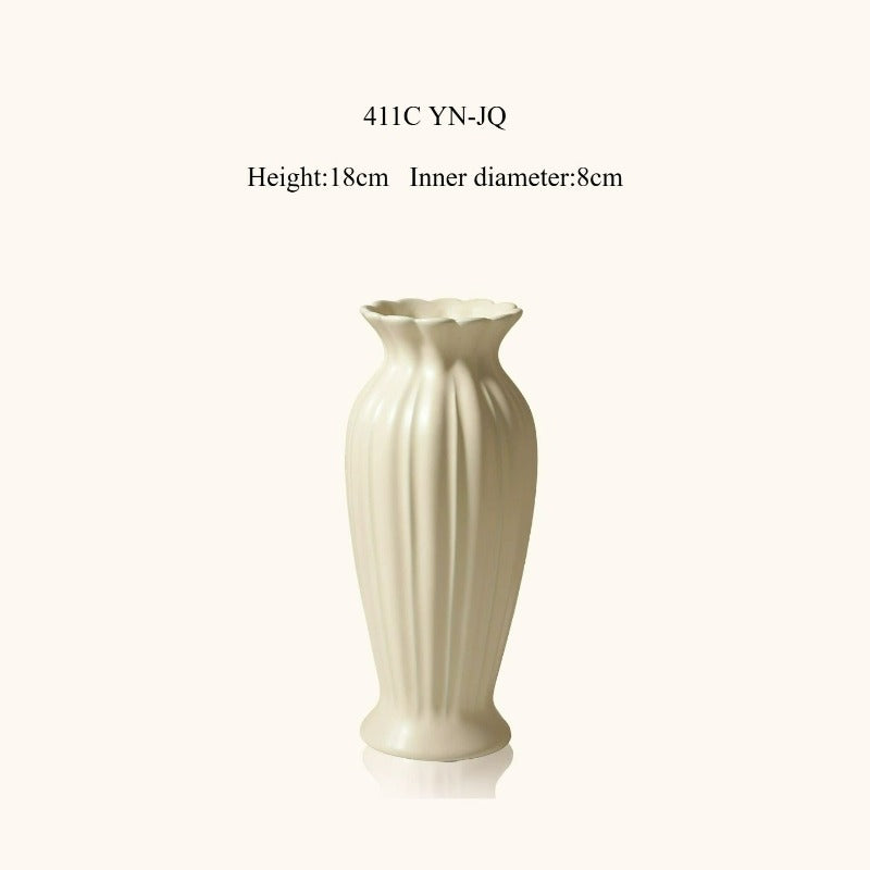 Fluted Ceramic Vase, Cream Vintage Minimalist Vessel for Dining & Living Room Flower Decor