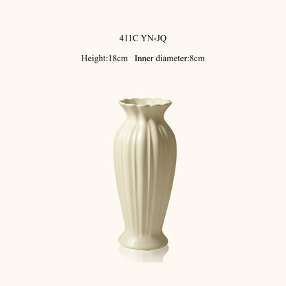 Fluted Ceramic Vase, Cream Vintage Minimalist Vessel for Dining & Living Room Flower Decor