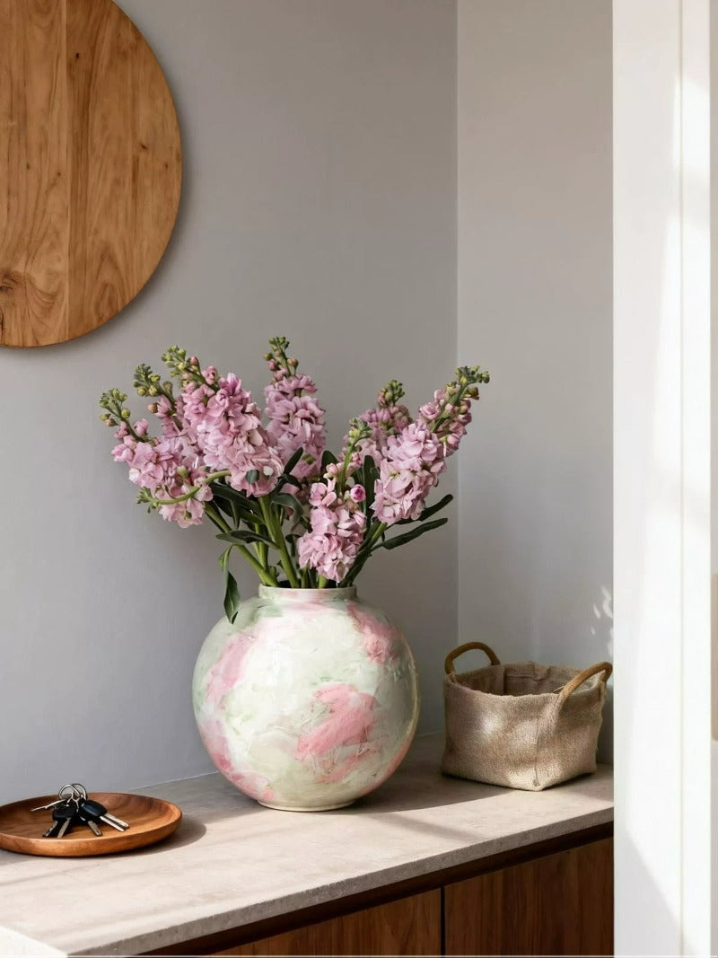 Pastel Painted Vase, Wabi‑Sabi Retro Ceramic Vase for Home Floral Decor