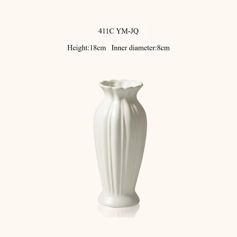 Fluted Ceramic Vase, Cream Vintage Minimalist Vessel for Dining & Living Room Flower Decor