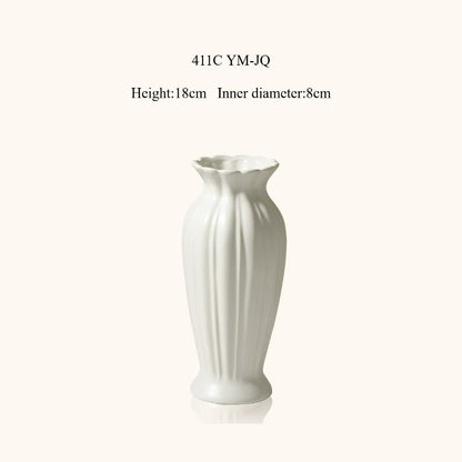 Fluted Ceramic Vase, Cream Vintage Minimalist Vessel for Dining & Living Room Flower Decor