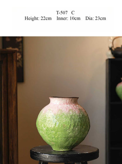 Chinese Aesthetic Gradient Green Ceramic Vase Fresh Floral Vessel for Tea Room Living Room Decor