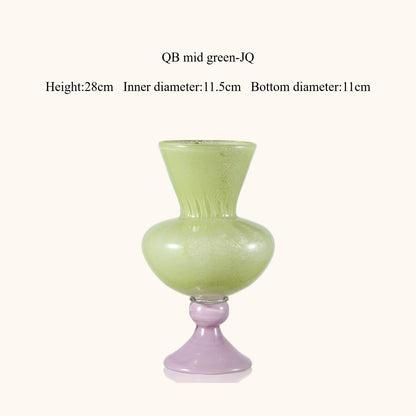 Modern French Tall Green Glass Vase Aesthetic Flower Arrangement Ornament for Living Room Home Table Decor