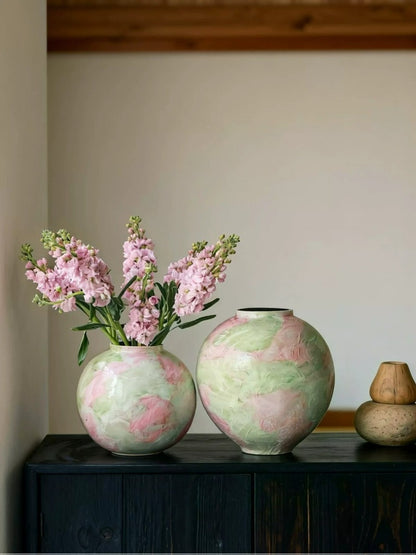Pastel Painted Vase, Wabi‑Sabi Retro Ceramic Vase for Home Floral Decor