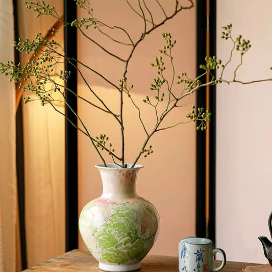 Hand Painted Chinese Vase Retro Art Ceramic Floral Vessel for Teahouse Homestay Living Room Decor