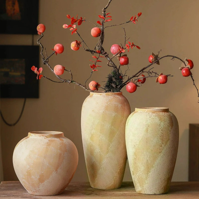 Rustic Clay Vase, New Chinese Zen Ceramic Vase for Table Decor