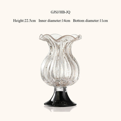 French Tall Gold Foil Glass Vase Luxury Aesthetic Flower Vase Modern Living Room Desktop Home Decor Ornament