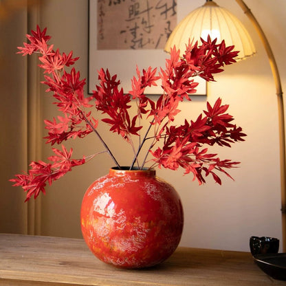 Red Chinese Ceramic Vase Retro National Style Dual-use Floral Vessel for Dried & Fresh Flower Table Decor