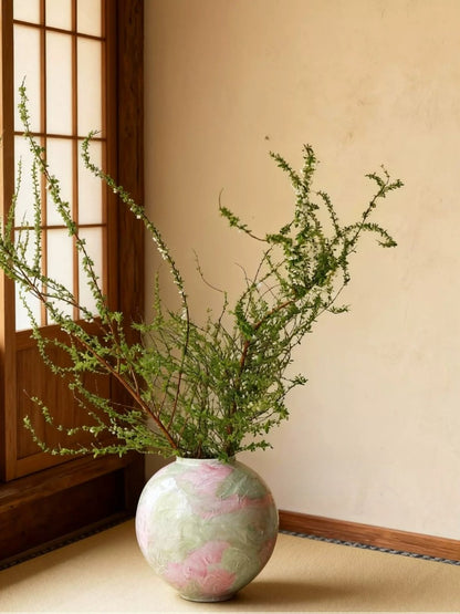 Pastel Painted Vase, Wabi‑Sabi Retro Ceramic Vase for Home Floral Decor