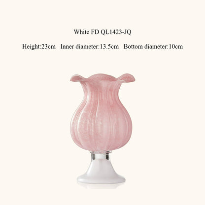 French Style Pink Tall Glass Vase Romantic Girl Aesthetic Hydroponic Flower Vase Living Room Home Decor Ornament