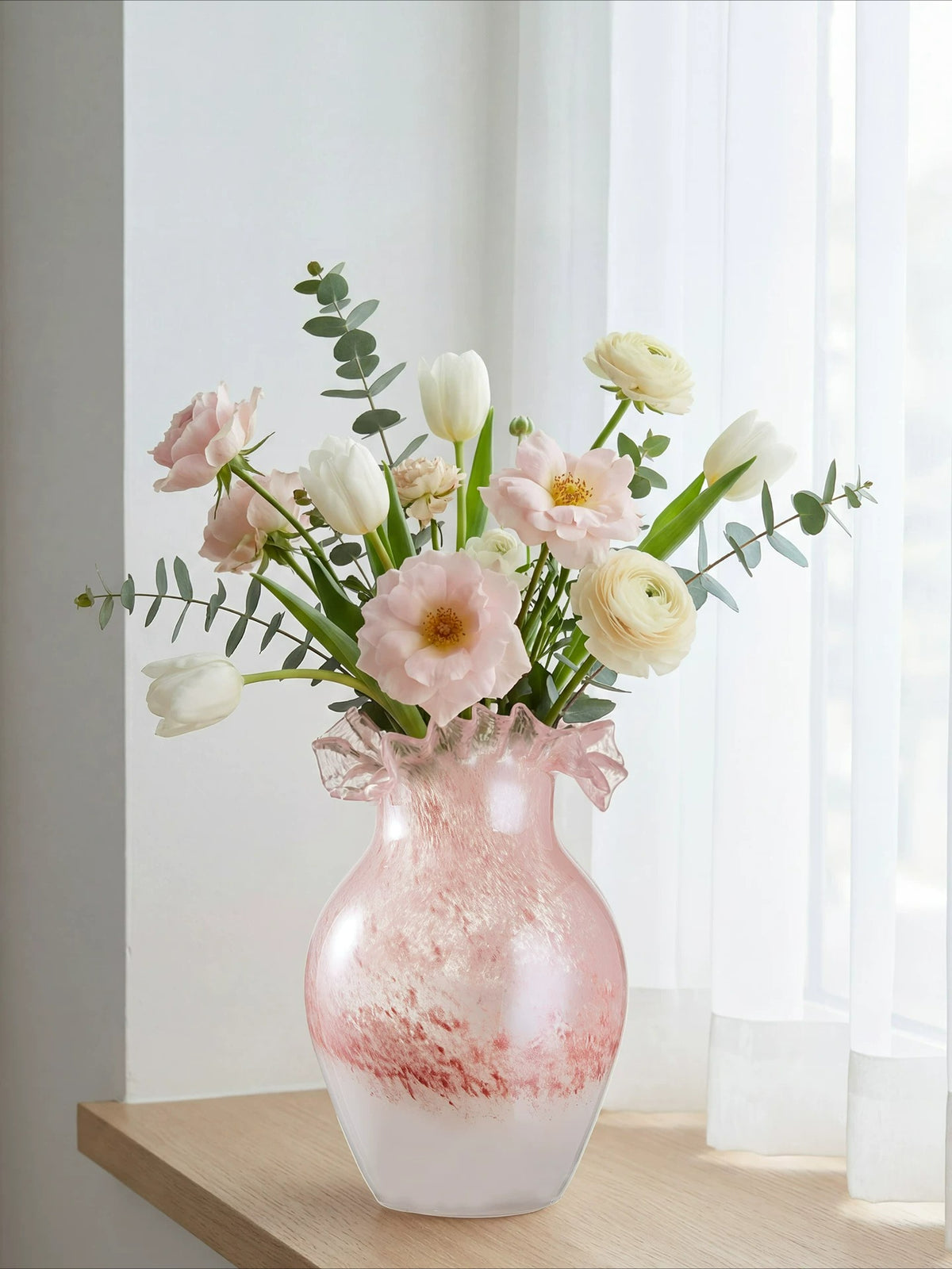 Nordic Gradient Wrinkle Glass Vase Modern High End Aesthetic Flower Vase Living Room Home Decor Ornament