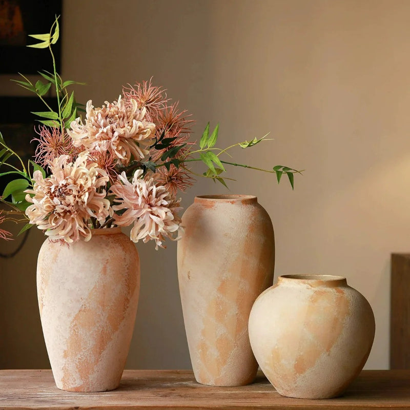 Rustic Clay Vase, New Chinese Zen Ceramic Vase for Table Decor