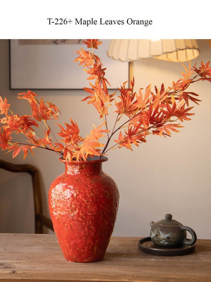 Red Chinese Ceramic Vase Retro National Style Dual-use Floral Vessel for Dried & Fresh Flower Table Decor