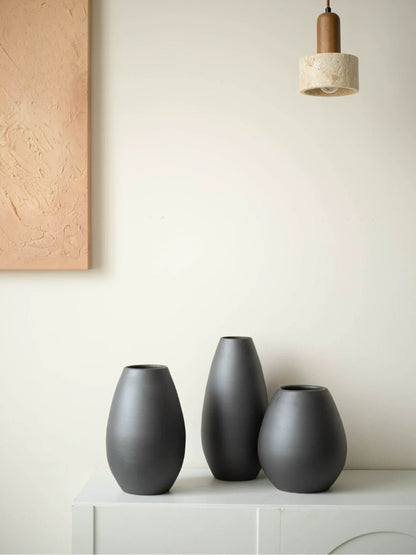 Black Ceramic Vase, Jingdezhen Wabi‑Sabi Table Vase for Home Decor