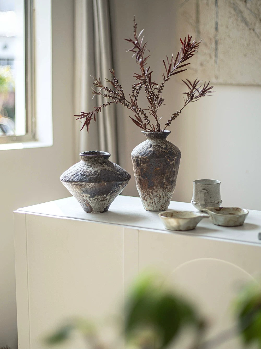 Wabi Sabi Ceramic Vase, Retro Rough Pottery Vessel for Home Decor