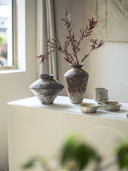 Wabi Sabi Ceramic Vase, Retro Rough Pottery Vessel for Home Decor