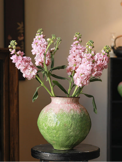Chinese Aesthetic Gradient Green Ceramic Vase Fresh Floral Vessel for Tea Room Living Room Decor