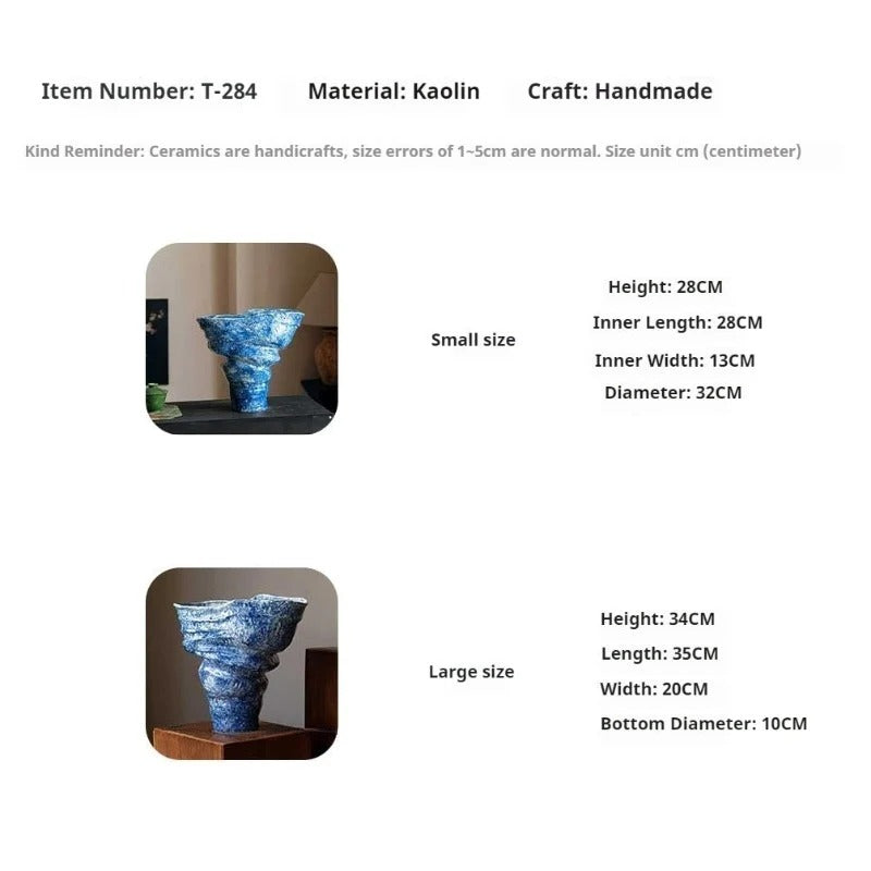 Blue Art Ceramic Vase, Large Opening Nordic Ins Style Table Flower Vessel