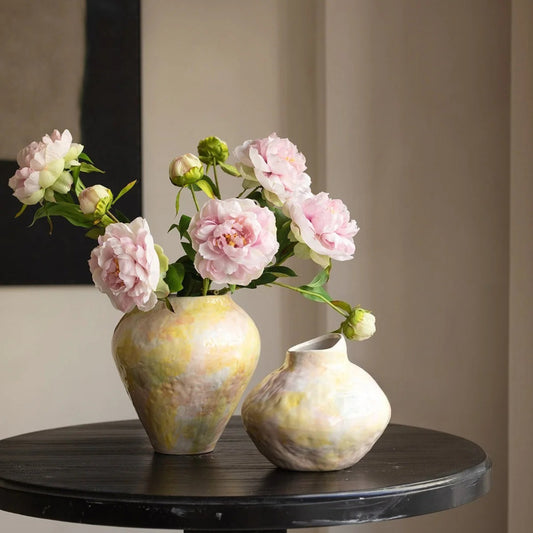 Hand Painted Wabi Sabi Ceramic Vase New Chinese Floral Vessel for Homestay Tea Room Decor