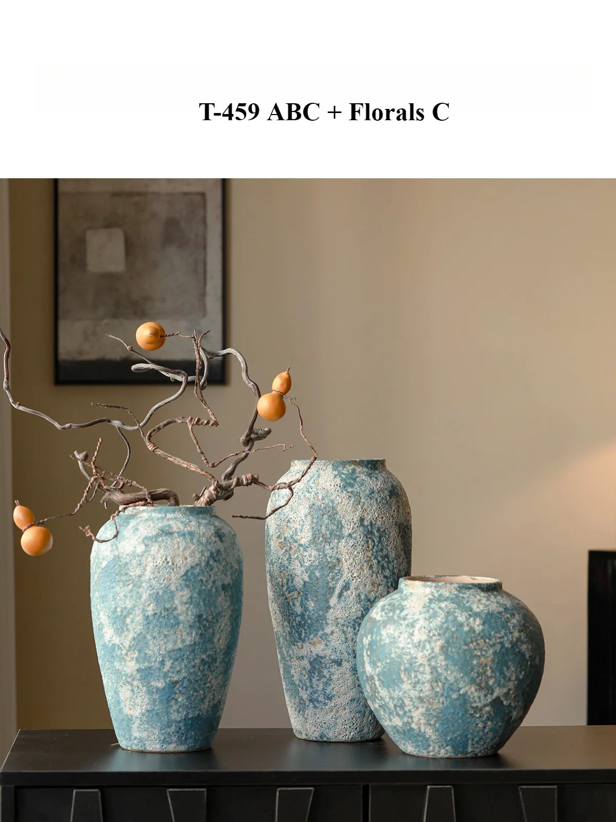 Rustic Blue Ceramic Vase Jingdezhen Wabi Sabi Floral Vessel for Homestay Tea Room Table Decor