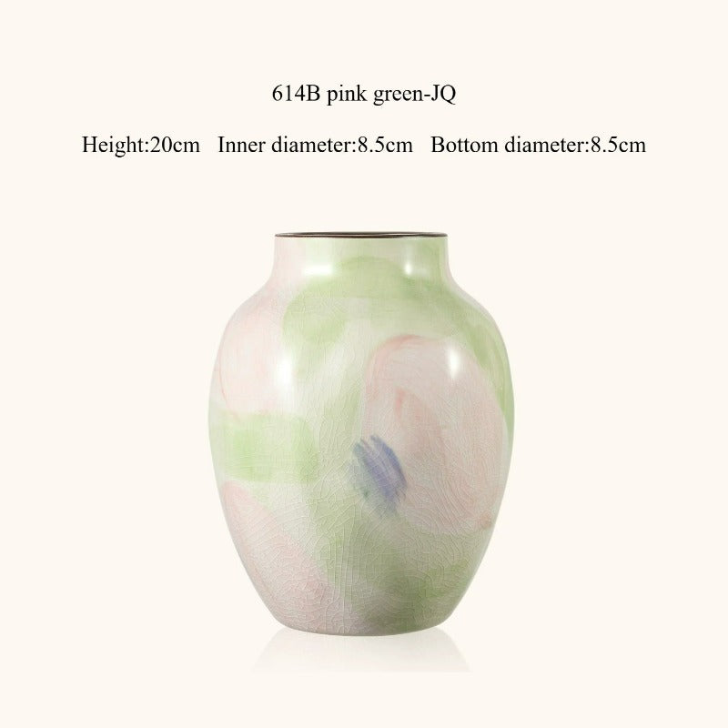 Pastel Floral Vase, Pastoral Retro Ceramic Vase for Table Flower Arrangement