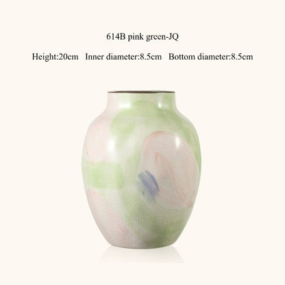 Pastel Floral Vase, Pastoral Retro Ceramic Vase for Table Flower Arrangement