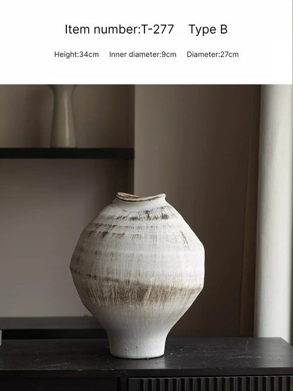Retro Hand Painted Round Ceramic Vase Jingdezhen Rough Pottery Indoor Decor
