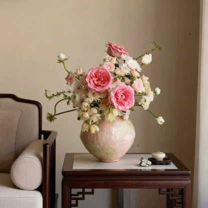 Pastel Pink Ceramic Vase Luxury New Chinese Tabletop Floral Vessel for Living Room Entryway Decor