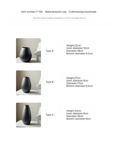 Black Ceramic Vase, Jingdezhen Wabi‑Sabi Table Vase for Home Decor