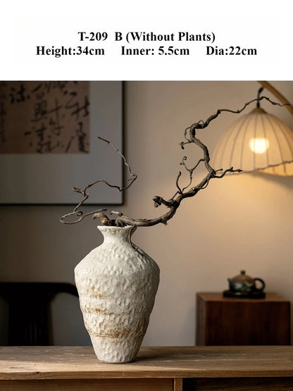 Wabi Sabi Ceramic Vase, Retro Rough Pottery Vessel for Home Decor