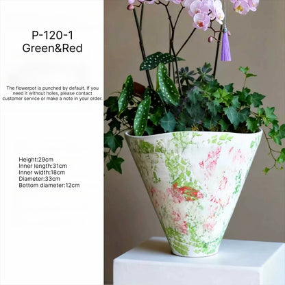Handmade Jingdezhen Kiln Glaze Tapered Plant Pot For Home Floral Landscape Decor Gift