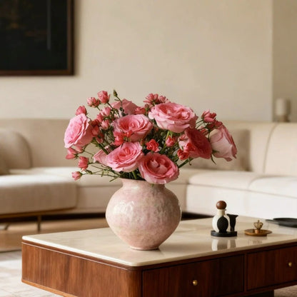 Pastel Pink Ceramic Vase Luxury New Chinese Tabletop Floral Vessel for Living Room Entryway Decor