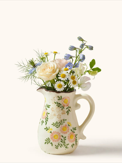 Floral Pitcher Vase, French Vintage Ceramic Vase for Pastoral Home Flower Decor