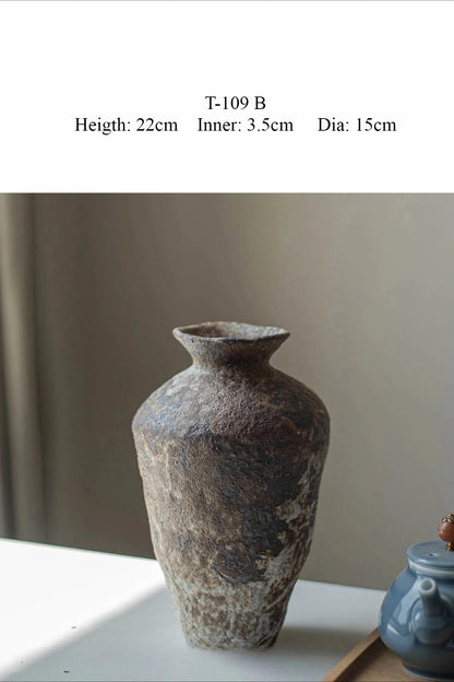 Wabi Sabi Ceramic Vase, Retro Rough Pottery Vessel for Home Decor