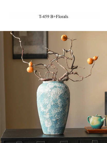 Rustic Blue Ceramic Vase Jingdezhen Wabi Sabi Floral Vessel for Homestay Tea Room Table Decor