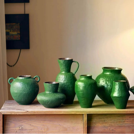 Chinese Zen Green Retro Ceramic Vase Hydroponic Flower Arrangement Ornament for Living Room Homestay Hotel Home Decor