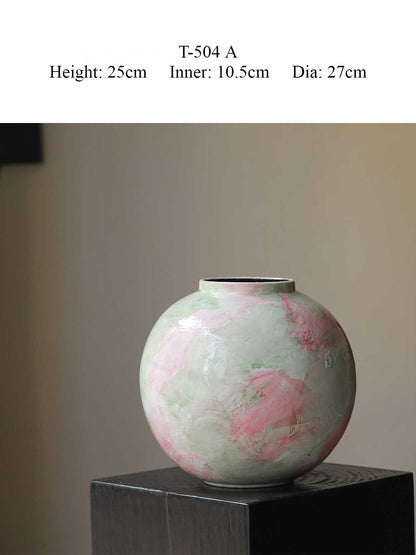 Pastel Painted Vase, Wabi‑Sabi Retro Ceramic Vase for Home Floral Decor
