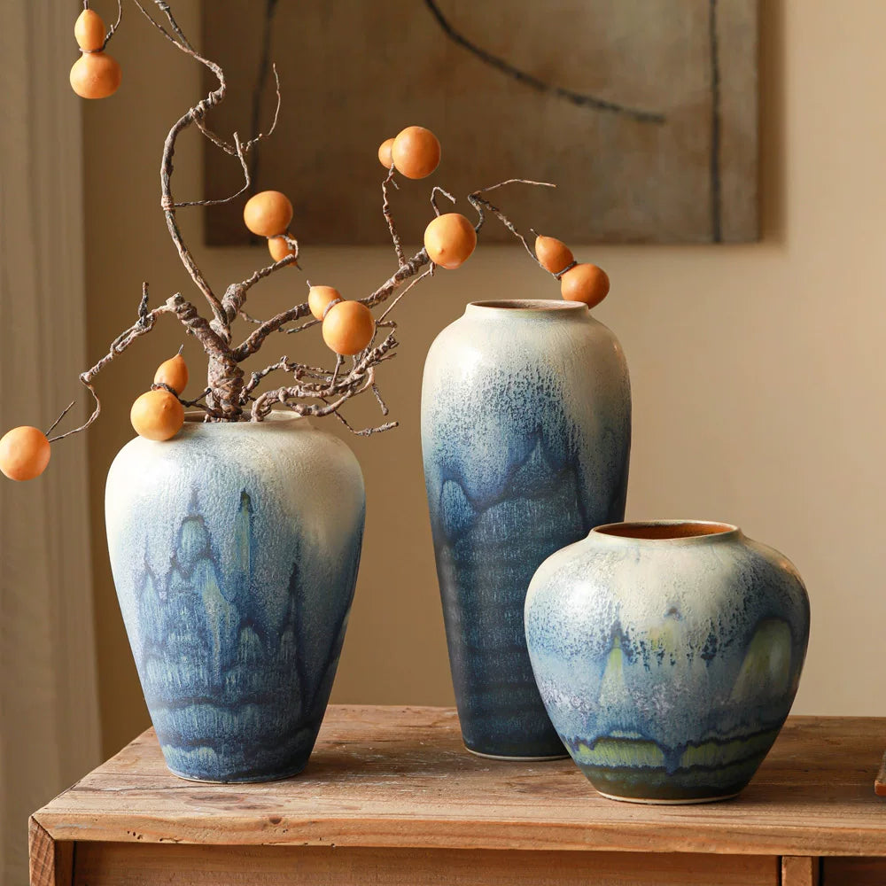 Retro Chinese Ceramic Table Vase for Living Room Water Flower Arrangement Home Decor