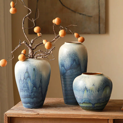 Retro Chinese Ceramic Table Vase for Living Room Water Flower Arrangement Home Decor