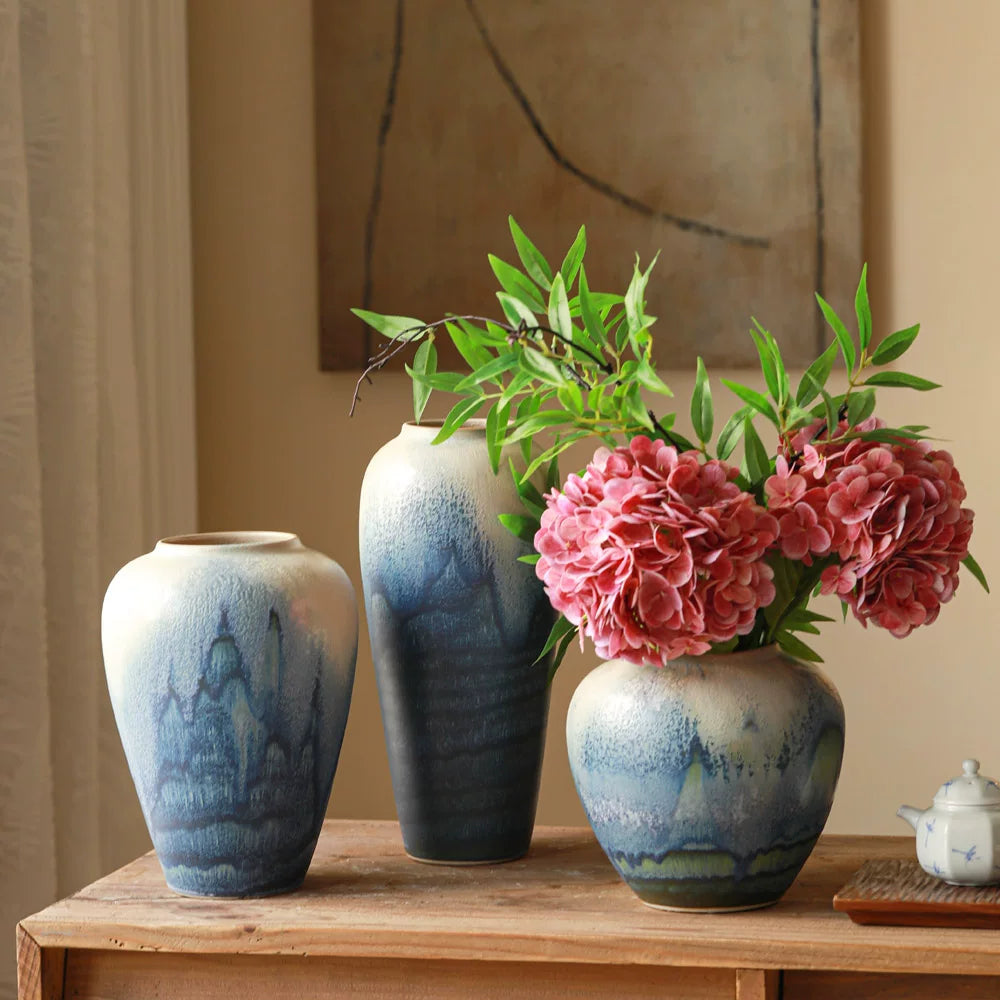 Retro Chinese Ceramic Table Vase for Living Room Water Flower Arrangement Home Decor