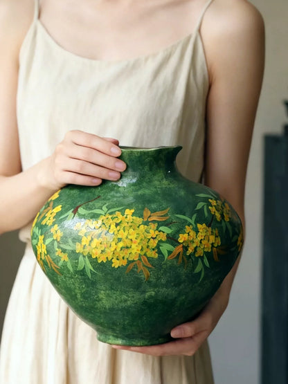New Chinese Light Luxury Hand Painted Ceramic Vase Golden Osmanthus Branch Jingdezhen Handmade Table Decor Vessel