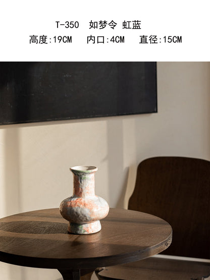 Wabi Sabi Blue Ceramic Vase Rustic Floral Vessel for Teahouse Homestay Table Decor