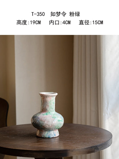 Wabi Sabi Blue Ceramic Vase Rustic Floral Vessel for Teahouse Homestay Table Decor