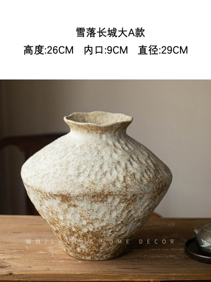 Wabi Sabi Ceramic Vase, Retro Rough Pottery Vessel for Home Decor