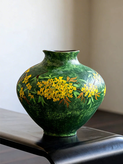 New Chinese Light Luxury Hand Painted Ceramic Vase Golden Osmanthus Branch Jingdezhen Handmade Table Decor Vessel