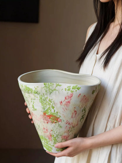 Handmade Jingdezhen Kiln Glaze Tapered Plant Pot For Home Floral Landscape Decor Gift