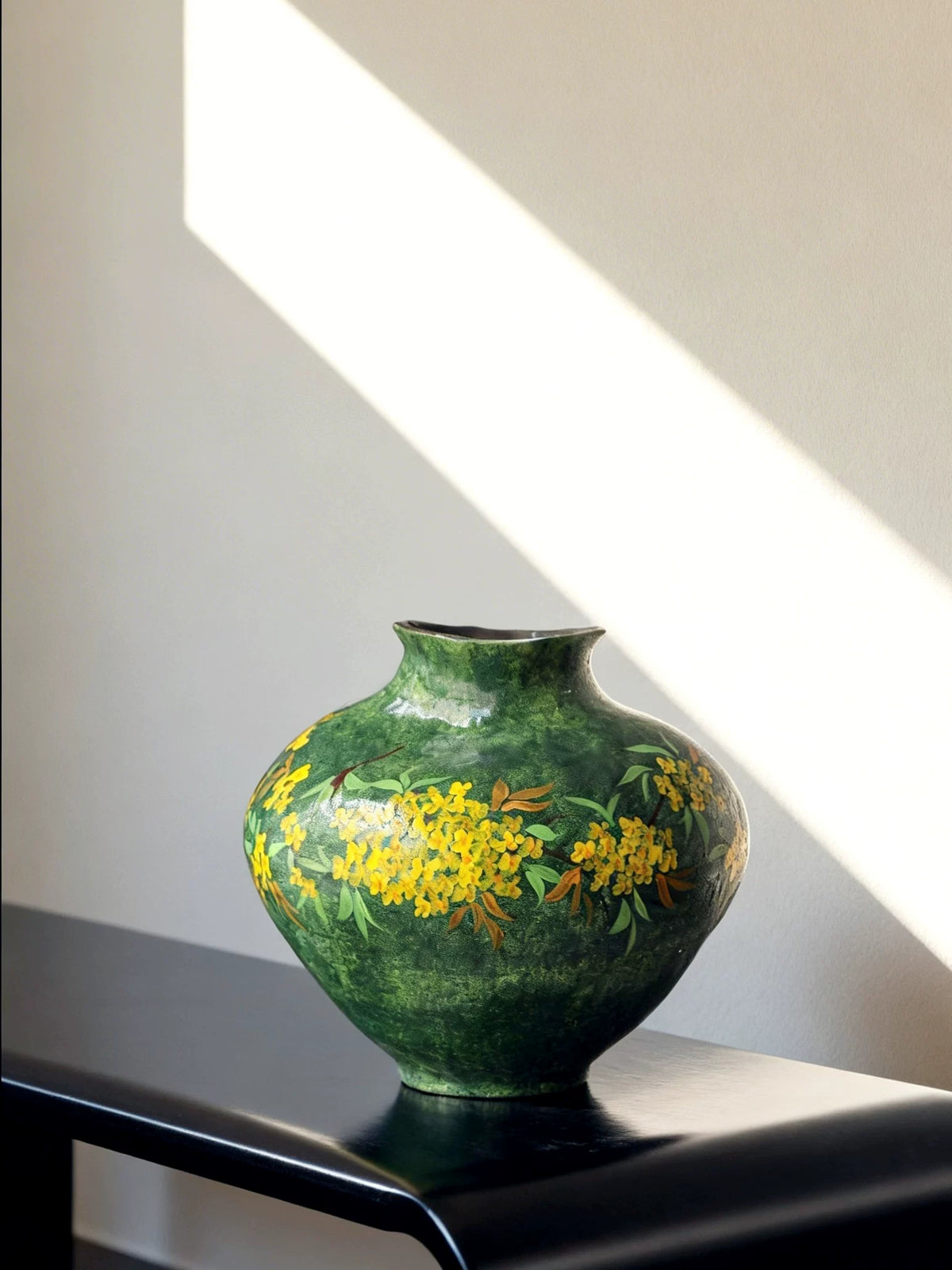 New Chinese Light Luxury Hand Painted Ceramic Vase Golden Osmanthus Branch Jingdezhen Handmade Table Decor Vessel