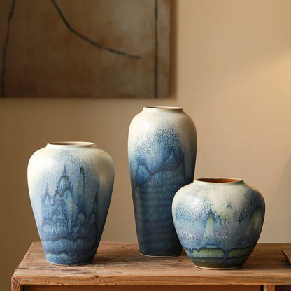 Retro Chinese Ceramic Table Vase for Living Room Water Flower Arrangement Home Decor