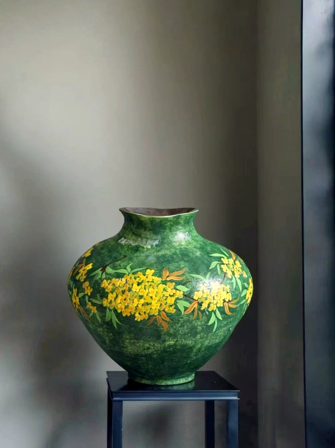 New Chinese Light Luxury Hand Painted Ceramic Vase Golden Osmanthus Branch Jingdezhen Handmade Table Decor Vessel